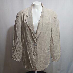 Talbots Petites 100% Irish Linen Blazer Jacket Womens Size 14P Beige Office